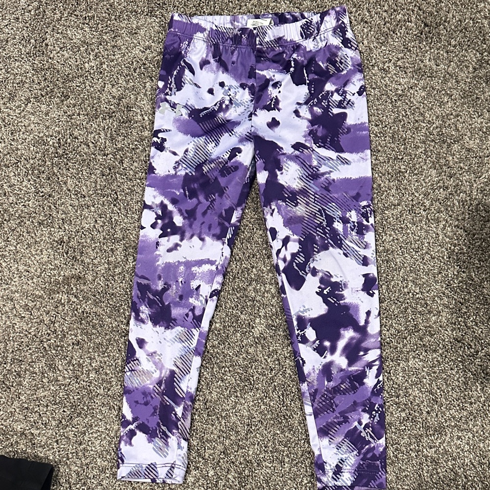 Under Armour Girls Purple and White Printed Leggings